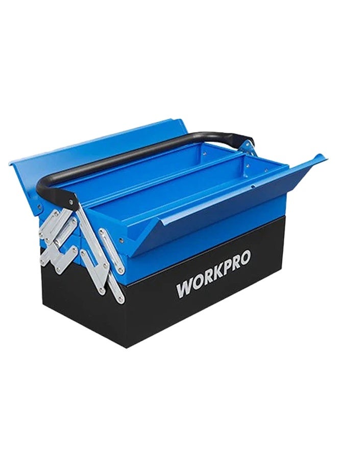 WORKPRO 19-Inch Cantilever Metal Tool Box – 495mm Heavy Duty 5-Compartment Steel Organizer with Folding Drawers, Secure Latch and Sturdy Carrying Handle for Mechanics & Plumbers, WP282001 - Image 1
