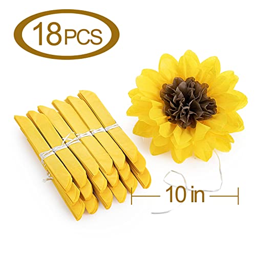 MISU Sunflowers Party Decorations Yellow Tissue Pom Poms Paper Flowers for Classroom Baby Shower Wedding Birthday Party Backdrop Home Decoration, 10 Inch, Pack of 18 - Image 2