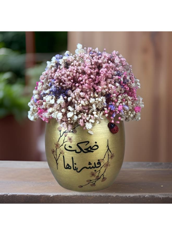 بوت بيبي فلاور ابدي - مزين بزهور البيبي فلاور المجففة الطبيعية - ذهبي - 15*10 سم