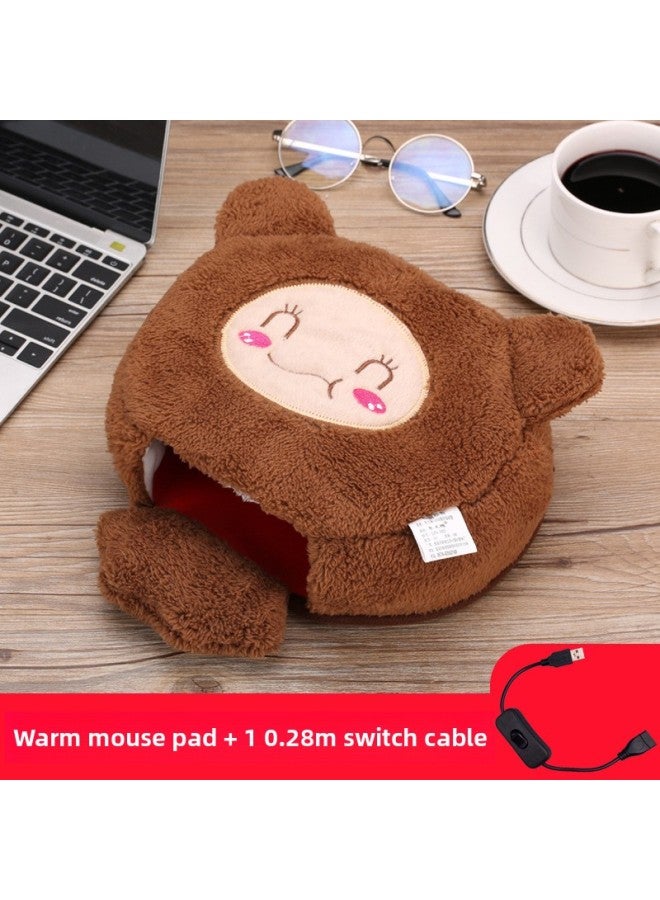 Winter Heating Hand Warmer Mouse Pad With Wrist Winter Mouse Cover Warm Computer Men's Fleece-lined Thickened Gloves-Pattern:Ai Rui Xiong + One More Switch Line  - Image 1