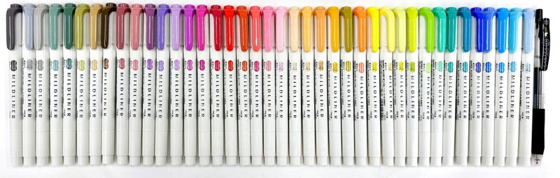 Zebra Pen Zebra Mildliner Soft Color DoubleSided Highlighter Pens 40 Full Color Assorted with Sarasa Clip Pen Black 05mm and Original Vinyl Pen Case - Image 2