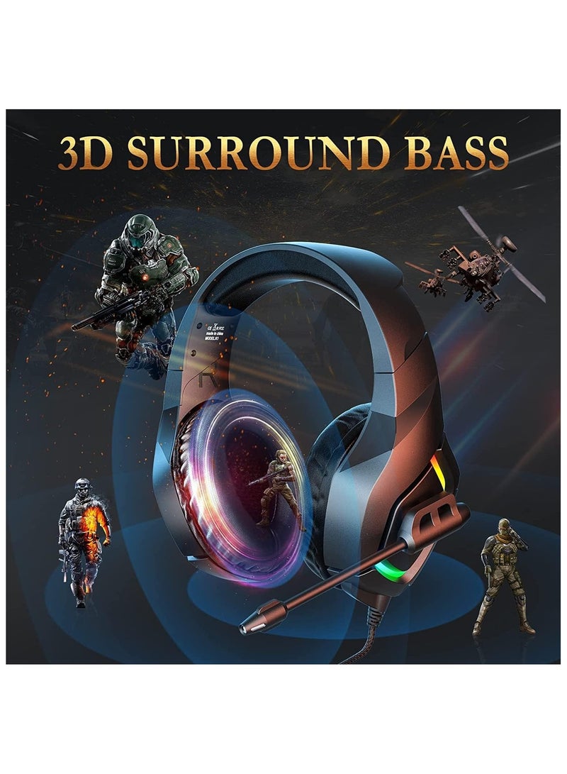 Gaming Headphone K1 with Glowing RGB Light and Microphone Wired Over Ear Headphone for PC, PS5, Xbox, Mobiles, Tablets, Laptops. (RGB)  - Image 3