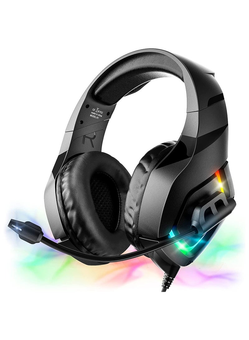 Gaming Headphone K1 with Glowing RGB Light and Microphone Wired Over Ear Headphone for PC, PS5, Xbox, Mobiles, Tablets, Laptops. (RGB)  - Image 1