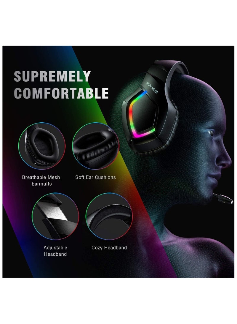 Gaming Headphone K1 with Glowing RGB Light and Microphone Wired Over Ear Headphone for PC, PS5, Xbox, Mobiles, Tablets, Laptops. (RGB)  - Image 2