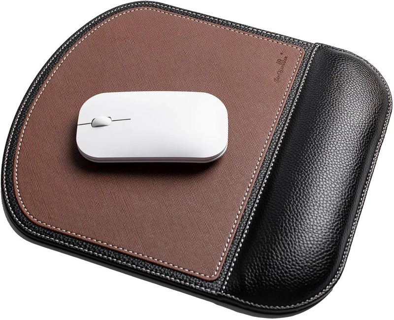 2pcs Premium Leather Texture Non-Slip Ergonomic Wrist Rest Mouse Pad Comfortable Mat Support Pillow Thickened for Office(Style1 Brown) - Image 2