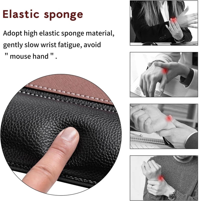 2pcs Premium Leather Texture Non-Slip Ergonomic Wrist Rest Mouse Pad Comfortable Mat Support Pillow Thickened for Office(Style1 Brown) - Image 5