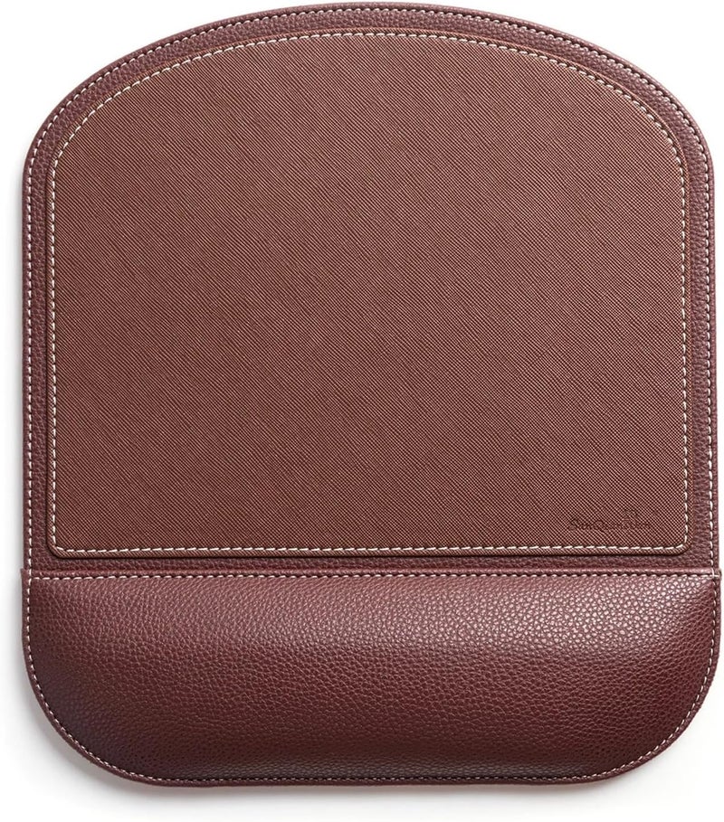 2pcs Premium Leather Texture Non-Slip Ergonomic Wrist Rest Mouse Pad Comfortable Mat Support Pillow Thickened for Office(Style1 Brown) - Image 1