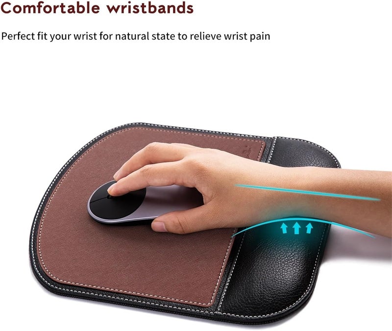 2pcs Premium Leather Texture Non-Slip Ergonomic Wrist Rest Mouse Pad Comfortable Mat Support Pillow Thickened for Office(Style1 Brown) - Image 3