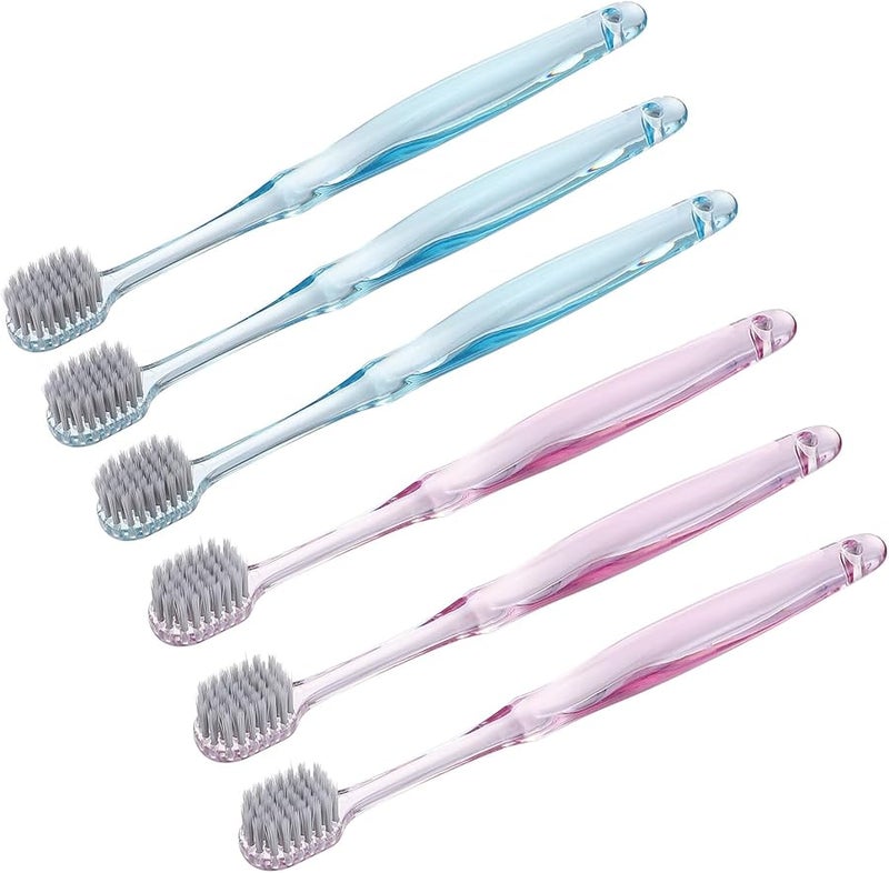 6pcs Silver Soft Bristles Toothbrushes Ergonomic Transparent Handle Wide Head for Family Travel Oral Care - Image 2