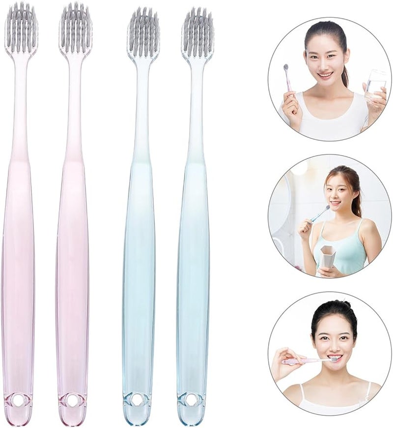 6pcs Silver Soft Bristles Toothbrushes Ergonomic Transparent Handle Wide Head for Family Travel Oral Care - Image 3