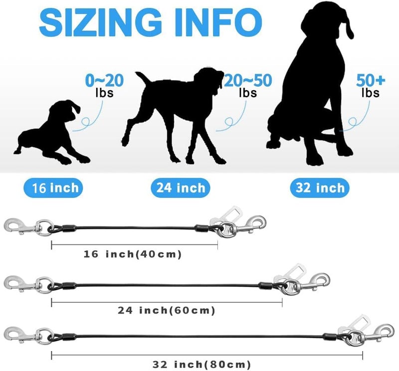 Mi Metty Arnés de coche para perro. Paquete de 2 cinturones de seguridad para perro hechos de cuerda de alambre revestida, cable de sujeción de seguridad que no mastica. Arneses para vehículos con clips dobles y fijación de pestillo. 16 pulgadas, negro, paquete de 2 - Image 5