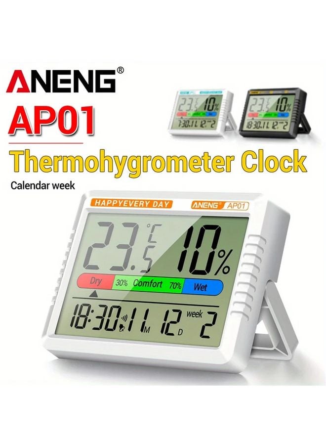 ANENG AP01 مقياس حرارة ورطوبة رقمي أسود مع منبه ومؤشر راحة - Image 2