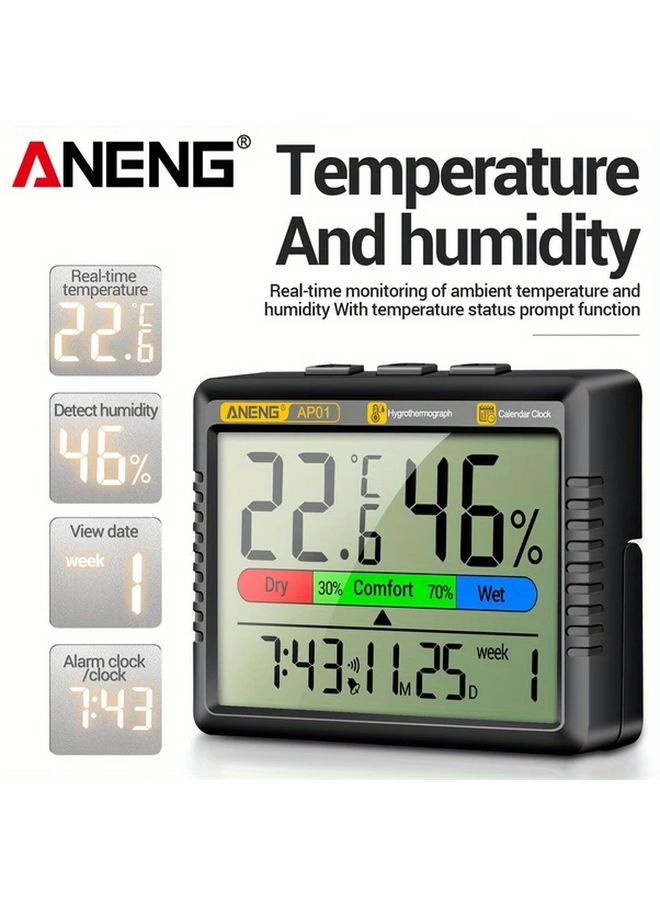 ANENG AP01 مقياس حرارة ورطوبة رقمي أسود مع منبه ومؤشر راحة - Image 5