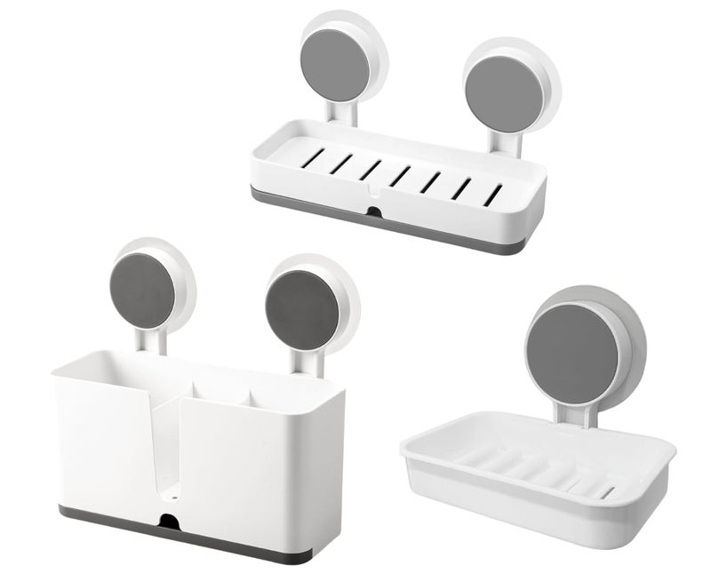 ELMVIA Toothbrush Holders for Bathroom Wall/for Wash Basin/Toothpaste Holder/Brush Stand Brush Holder/Brush Holder (Twin Toothbrush Holder + Twin Soap Dish + Soap Dish) - Image 1