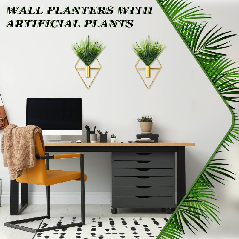 Canlierr 2 Pieces Gold Wall Decor Hanging Planters with Artificial Plants Metal Vase Indoor Plants Holder Modern Geometric Wall Art for Home Bathroom Bedroom Living Room Office(Aquatic Plant,Small) - Image 5