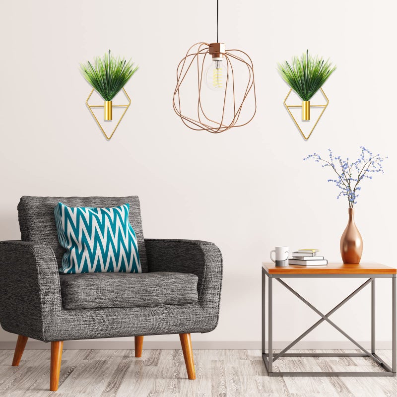 Canlierr 2 Pieces Gold Wall Decor Hanging Planters with Artificial Plants Metal Vase Indoor Plants Holder Modern Geometric Wall Art for Home Bathroom Bedroom Living Room Office(Aquatic Plant,Small) - Image 4