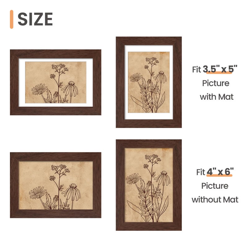 upsimples 4x6 Picture Frame  Display Pictures 3.5x5 with Mat or 4 x 6 Without  Wall Hanging Photo Frames  Brown  1 Pack - Image 3