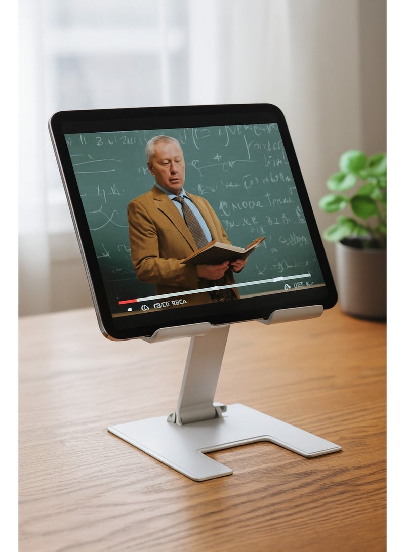 CCT17 Tablet Desk Stand - Upgraded Version - Sturdy Metal Design, Rotatable and Adjustable - Suitable for Office, Home, and Live Streaming - Silver Color - Image 3