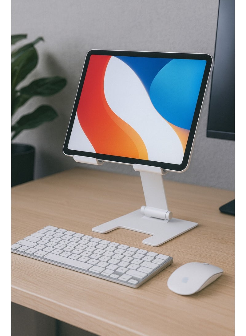 CCT17 Tablet Desk Stand - Upgraded Version - Sturdy Metal Design, Rotatable and Adjustable - Suitable for Office, Home, and Live Streaming - Silver Color - Image 4