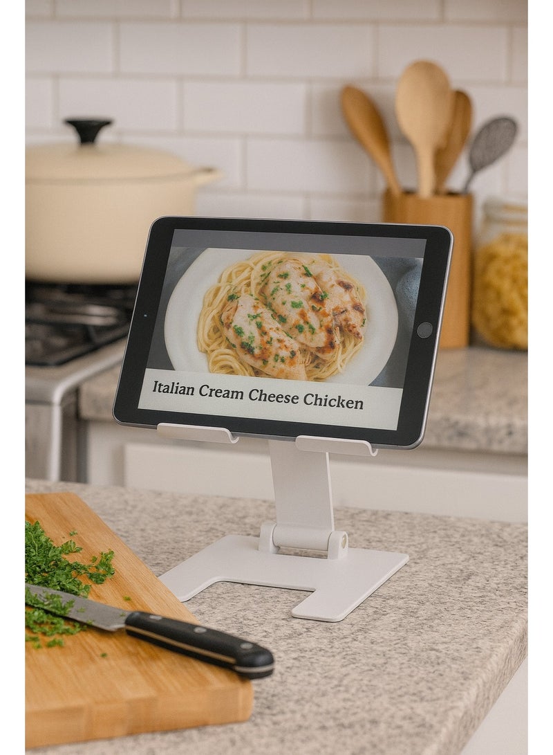 CCT17 Tablet Desk Stand - Upgraded Version - Sturdy Metal Design, Rotatable and Adjustable - Suitable for Office, Home, and Live Streaming - Silver Color - Image 2