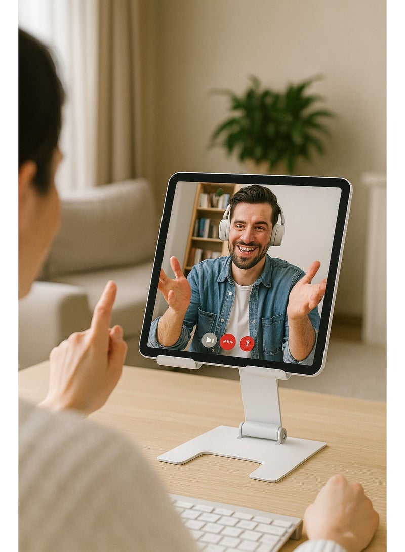 CCT17 Tablet Desk Stand - Upgraded Version - Sturdy Metal Design, Rotatable and Adjustable - Suitable for Office, Home, and Live Streaming - Silver Color - Image 5