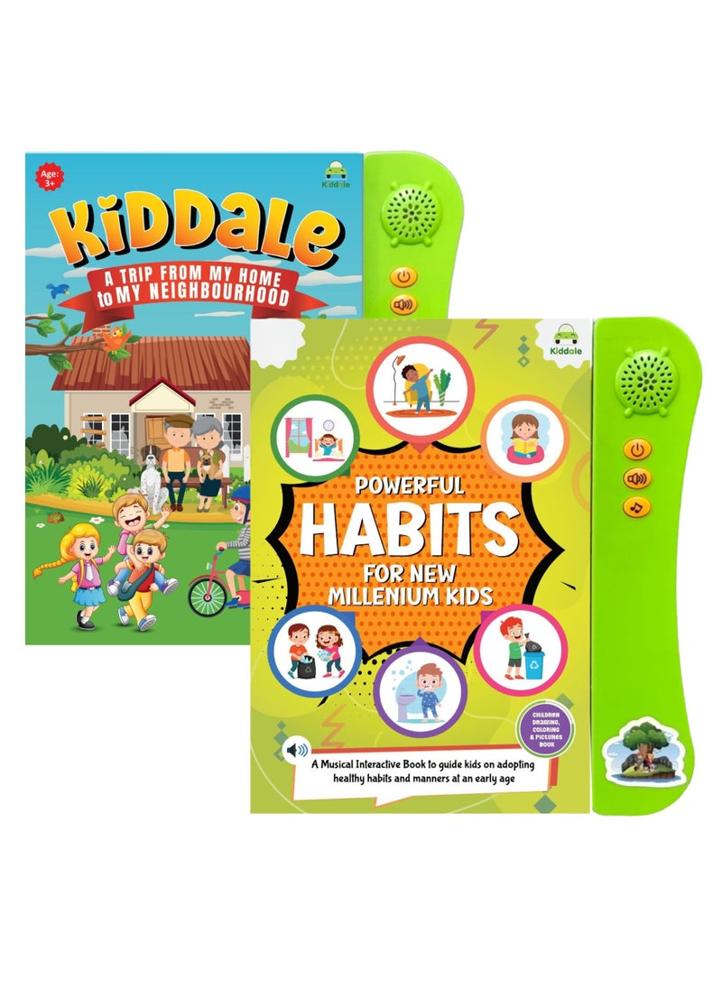Kiddale - Pack of 2 Musical Interactive Children Sound Books My Home to Neighbourhood and Habits Ideal Gift for 3+ Years Baby E Learning Book Smart Intelligent Activity Books Musical Rhymes Talking Book - Image 1