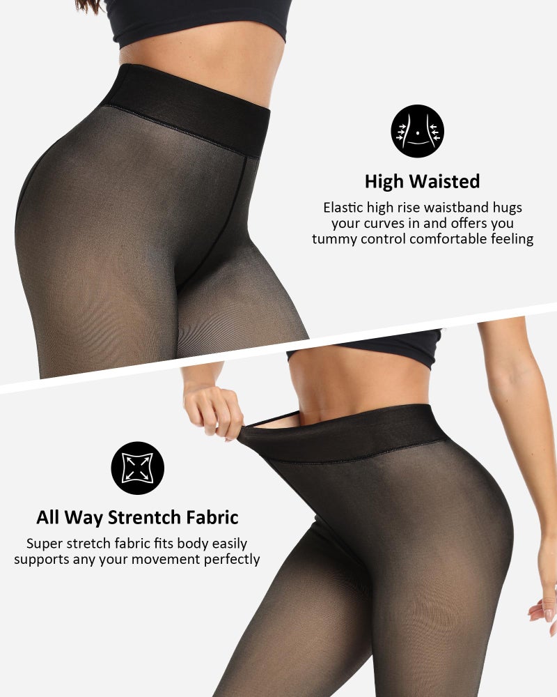 NORMOV Winter Warm Fleece Lined Tight Women,Thermal Fake Translucent Leggings Soft Velvet Stretchy Pantyhose(TF Black-XS/S) - Image 3