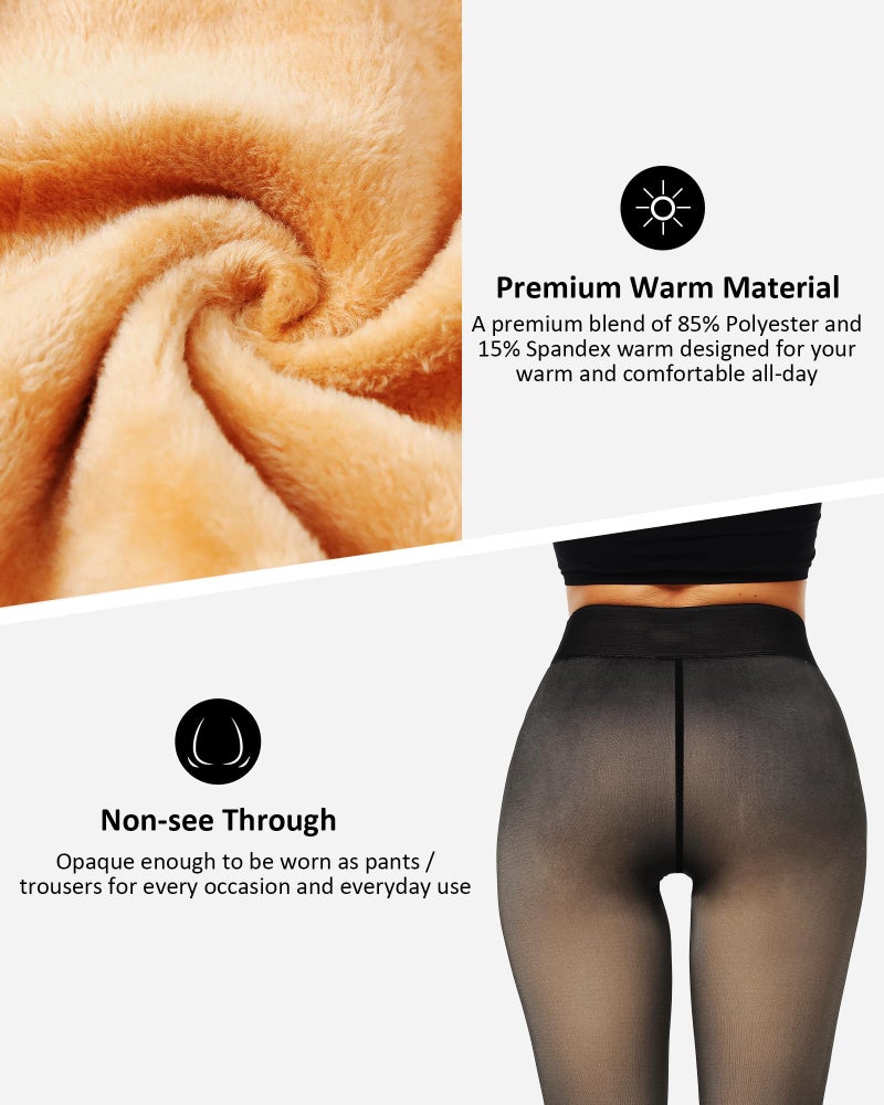 NORMOV Winter Warm Fleece Lined Tight Women,Thermal Fake Translucent Leggings Soft Velvet Stretchy Pantyhose(TF Black-XS/S) - Image 4
