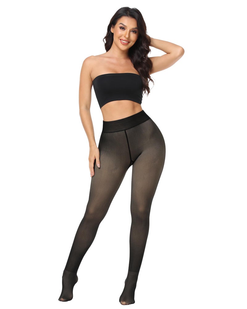 NORMOV Winter Warm Fleece Lined Tight Women,Thermal Fake Translucent Leggings Soft Velvet Stretchy Pantyhose(TF Black-XS/S) - Image 5