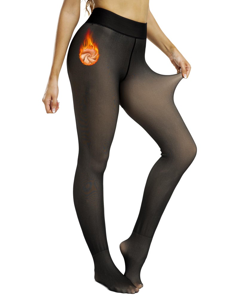 NORMOV Winter Warm Fleece Lined Tight Women,Thermal Fake Translucent Leggings Soft Velvet Stretchy Pantyhose(TF Black-XS/S) - Image 1