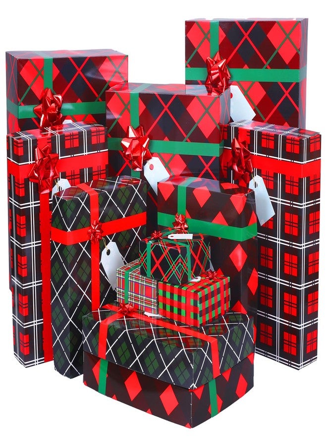 Qilery 24 Pieces Christmas party Gift Boxes with Lids and Red Bows Buffalo Plaid Christmas Gift Wrap Boxes 4 Sizes Bulk Shirt Stuffs for Wrapping Xmas Holiday Present (Plaid - Image 1