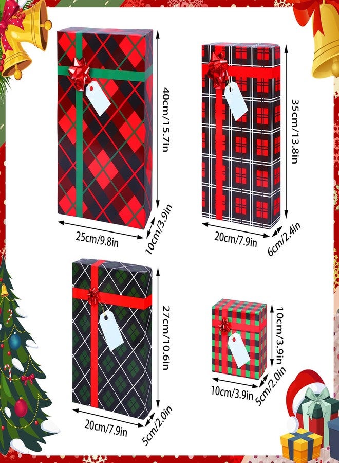 Qilery 24 Pieces Christmas party Gift Boxes with Lids and Red Bows Buffalo Plaid Christmas Gift Wrap Boxes 4 Sizes Bulk Shirt Stuffs for Wrapping Xmas Holiday Present (Plaid - Image 2