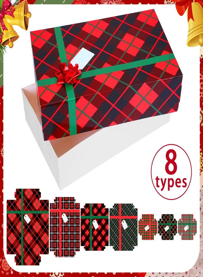 Qilery 24 Pieces Christmas party Gift Boxes with Lids and Red Bows Buffalo Plaid Christmas Gift Wrap Boxes 4 Sizes Bulk Shirt Stuffs for Wrapping Xmas Holiday Present (Plaid - Image 4