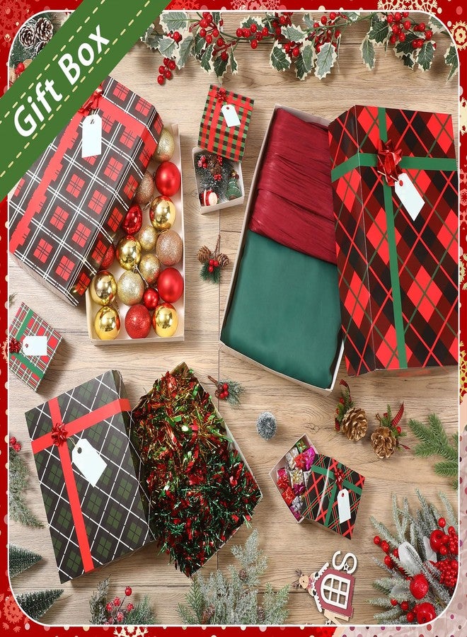 Qilery 24 Pieces Christmas party Gift Boxes with Lids and Red Bows Buffalo Plaid Christmas Gift Wrap Boxes 4 Sizes Bulk Shirt Stuffs for Wrapping Xmas Holiday Present (Plaid - Image 5