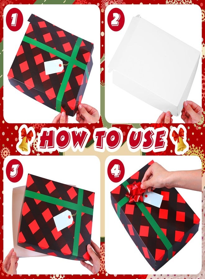 Qilery 24 Pieces Christmas party Gift Boxes with Lids and Red Bows Buffalo Plaid Christmas Gift Wrap Boxes 4 Sizes Bulk Shirt Stuffs for Wrapping Xmas Holiday Present (Plaid - Image 3
