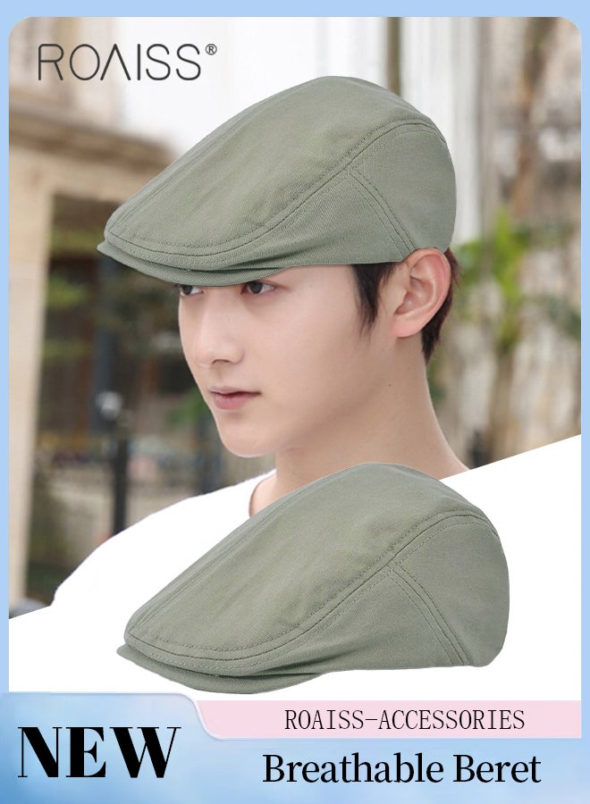 roaiss Casual Solid Color Beret for Men and Women, Retro and Simple Forward Cap, Comfortable and Breathable,Flat Cap Cabbie Hat Golf Ivy Irish Newsboy  - Image 1