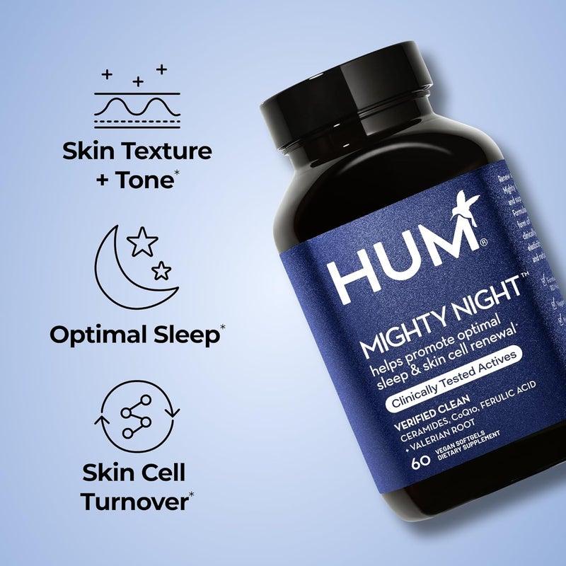 HUM Mighty Night  Nighttime Supplement for Skin  CoQ10  Ferulic Acid to Promote Skin Cell Turnover  Overnight Beauty Vitamins for Women 60Count - Image 3