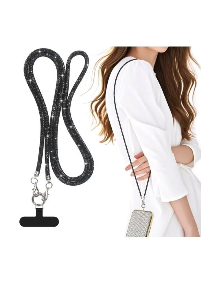 Phone Crossbody Lanyard, Crystal Phone Lanyard with Full Rhinestone Bling Glitter, Bling Phone Strap for Most Phone, iPad, Handbag,Wallet, Phone Neck Holder for Women (Black) - Image 1