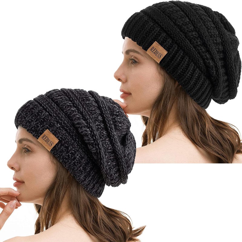 REDESS Slouchy Beanie Hat for Men and Women Winter Warm Chunky Soft Oversized Cable Knit Cap - Image 1