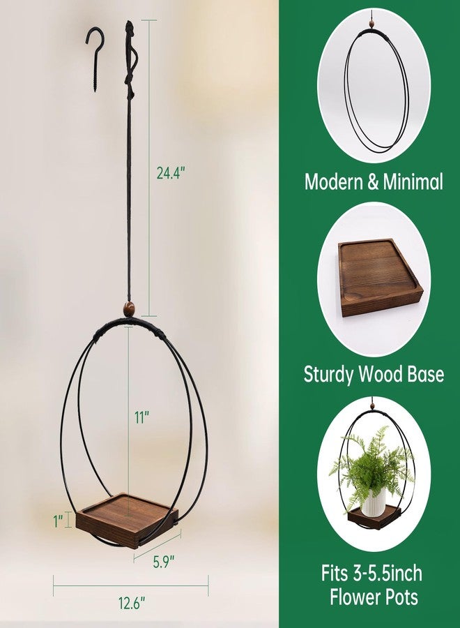 hismocal 2 Pack Hanging Planter for Indoor Plants, Black Plant Hanger with Sturdy Wood Base, Modern Boho Macrame Hanger, Wall Ceiling Window Planter (Plants/Pots Not Included) - Image 2
