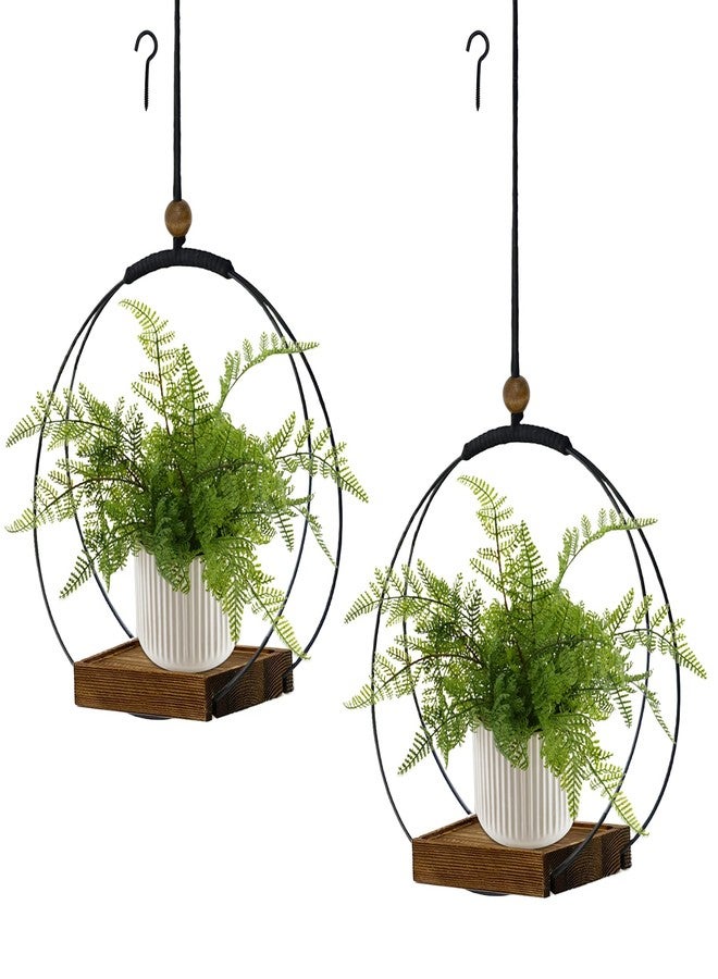 hismocal 2 Pack Hanging Planter for Indoor Plants, Black Plant Hanger with Sturdy Wood Base, Modern Boho Macrame Hanger, Wall Ceiling Window Planter (Plants/Pots Not Included) - Image 1