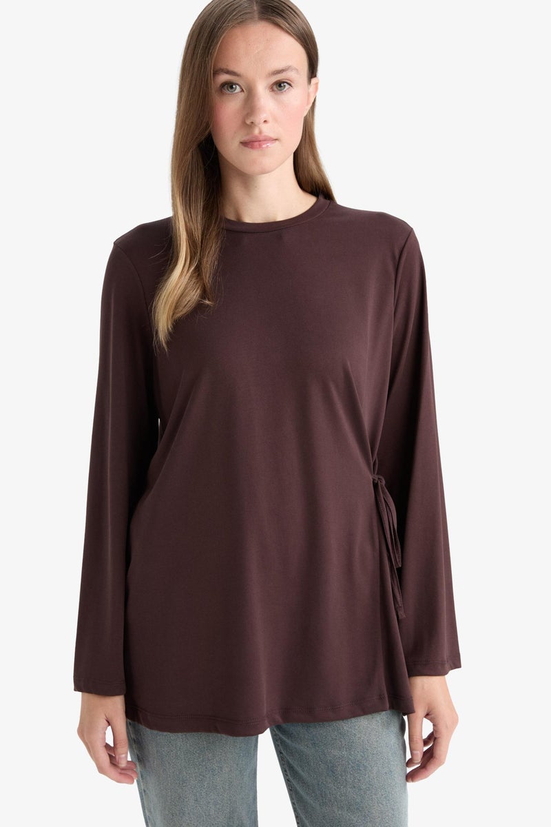 DeFacto Brown Woman Regular Fit Modal Long Sleeve Tunic Casual - Image 1