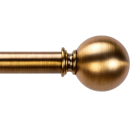WORLD RODS Brass Curtain Rods for Windows 18 to 45 inches, 1 Inch Modern Metal Drapery Rods, Adjustable Heavy Duty Curtain Pole with Round Finials(18"-45"Antique Brass) - Image 1