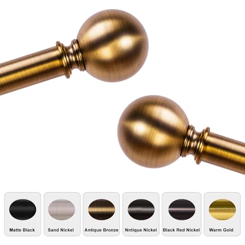 WORLD RODS Brass Curtain Rods for Windows 18 to 45 inches, 1 Inch Modern Metal Drapery Rods, Adjustable Heavy Duty Curtain Pole with Round Finials(18"-45"Antique Brass) - Image 2