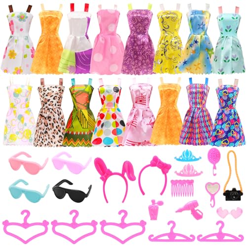 BARWA 53 pcs Doll Clothes and Accessories 10 pcs Party Dresses with 42 pcs Shoes, Crown, Necklace, Hangers, Bags, Accessories for 11.5 inch Doll - Image 5