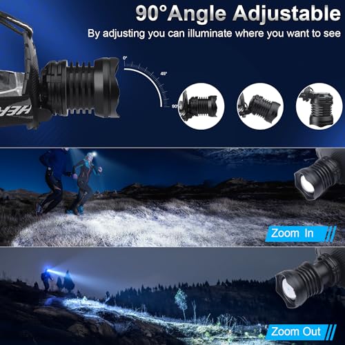 Aikertec Rechargeable LED Headlamp 1080 Lumen, Super Bright Head Lamp Flashlight with 5 Lighting Modes, IPX6 Waterproof, Zoomable Headlight for Camping, Hiking, Fishing, Biking (2pack） (2pack headlamp) - Image 2