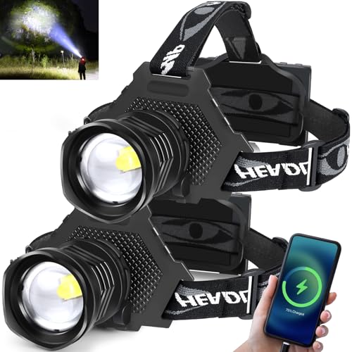 Aikertec Rechargeable LED Headlamp 1080 Lumen, Super Bright Head Lamp Flashlight with 5 Lighting Modes, IPX6 Waterproof, Zoomable Headlight for Camping, Hiking, Fishing, Biking (2pack） (2pack headlamp) - Image 1