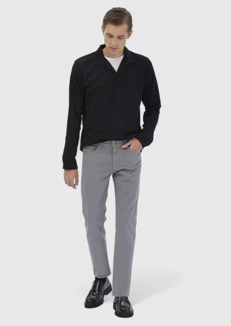 RAMSEY Grey Weaving Slim Fit Casual Cotton Blended Trousers