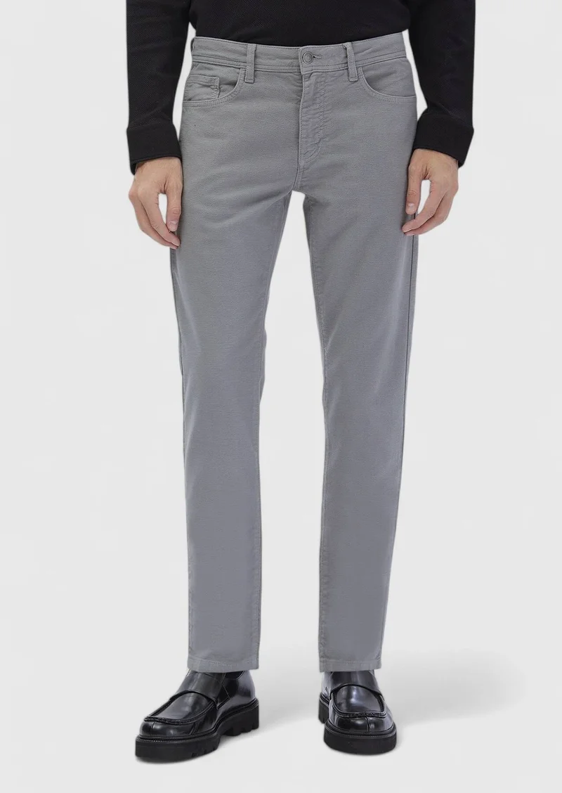 RAMSEY Grey Weaving Slim Fit Casual Cotton Blended Trousers