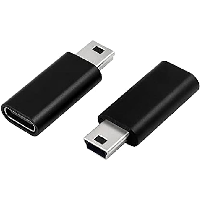 rayihni USB C TO MINI USB ADAPTER, MINI USB TO USB C ADAPTER, USB C TYPE C FEMALE TO MINI USB MALE CONNECTOR COMPATIBLE LAPTOPS/TABLETS, MP3 PLAYERS, DIGITAL CAMERAS ETC (BLACK) - Image 1